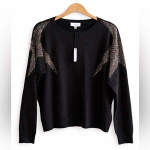 NWT Milano Black Embellished Shoulder Sweater Rhinestone Detail Size L